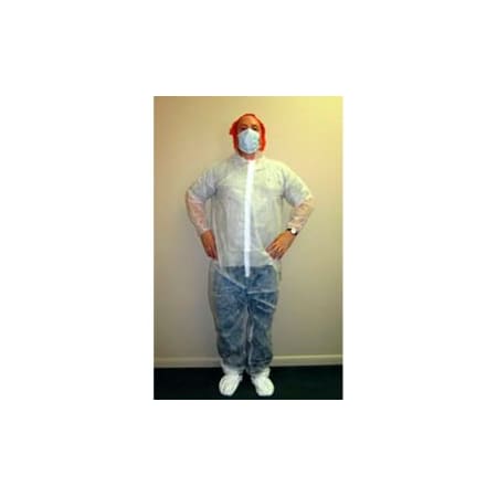 Keystone Safety Polypropylene Coverall, Elastic Wrists & Ankles, Zipper Front, Single Collar, White, 5XL, 25/Case CVL-NW-E-5XL